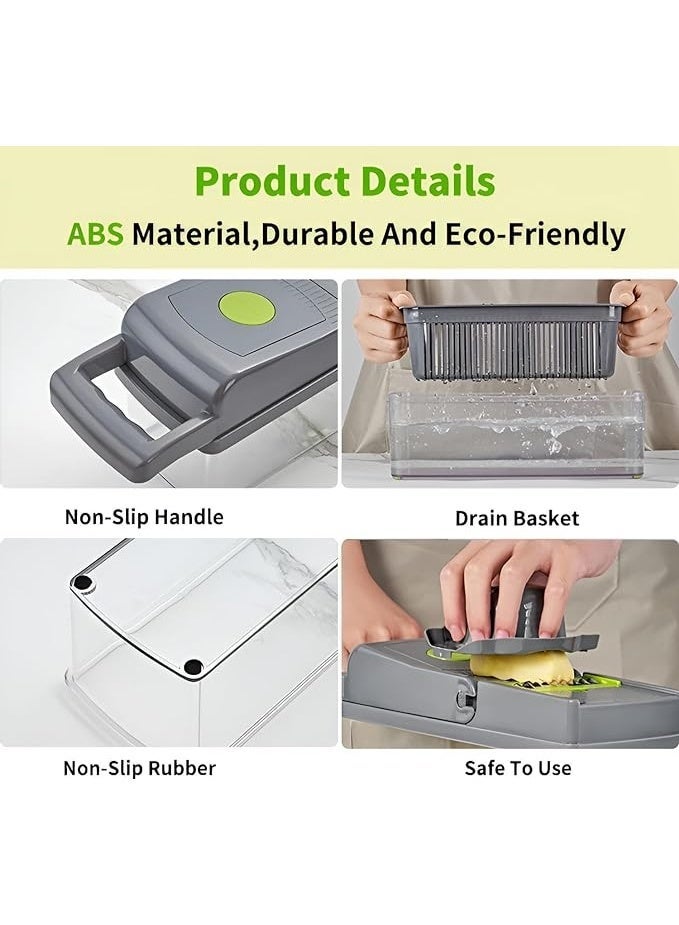 14-in-1 Multifunctional Vegetable Chopper & Mandoline Slicer - Professional Onion Chopper with 8 Interchangeable Stainless Steel Blades, Dicer & Cutter with Large Container for Salad & Meal Prep - Image 5